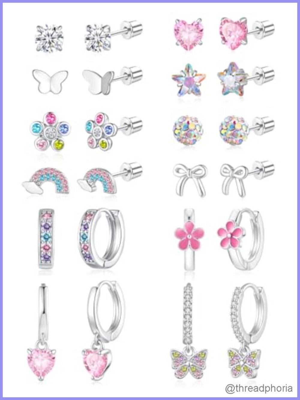 Hypoallergenic Surgical Steel Screw Back Earrings CZ Heart Butterfly Studs